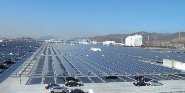 르노삼성 제1주차장에 설치된 태양광발전 시설 [사진=하피스]