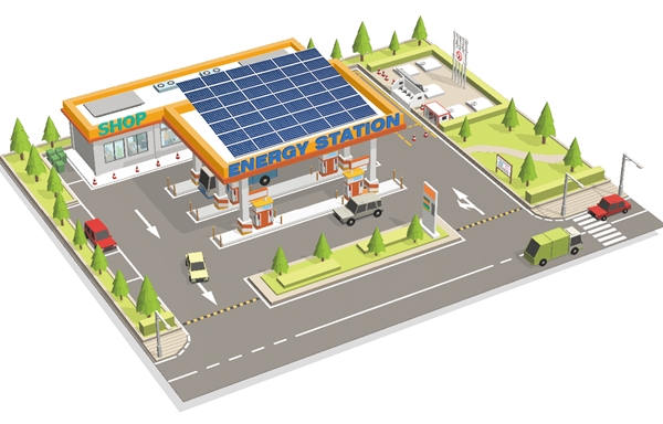 주유소 건물에 설치될 소규모 태양광발전 가상도 [이미지=동원이엔씨]